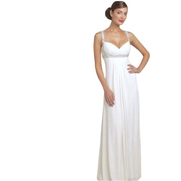 JS Boutique New York Pearl Trim Crisscross Matte Jersey Gown Size 2 - Picture 1 of 11